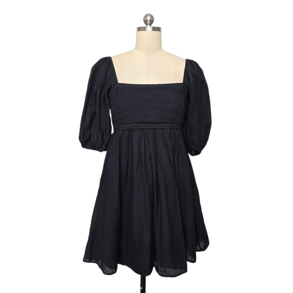 Abercrombie & Fitch Black Puff Sleeve Babydoll Mini Dress Square Neck Size MT